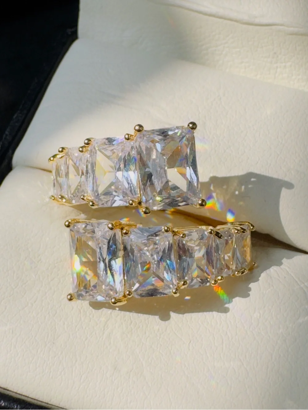 Gold-Plated Cubic Zirconia Square Stone Statement Ring - Clear